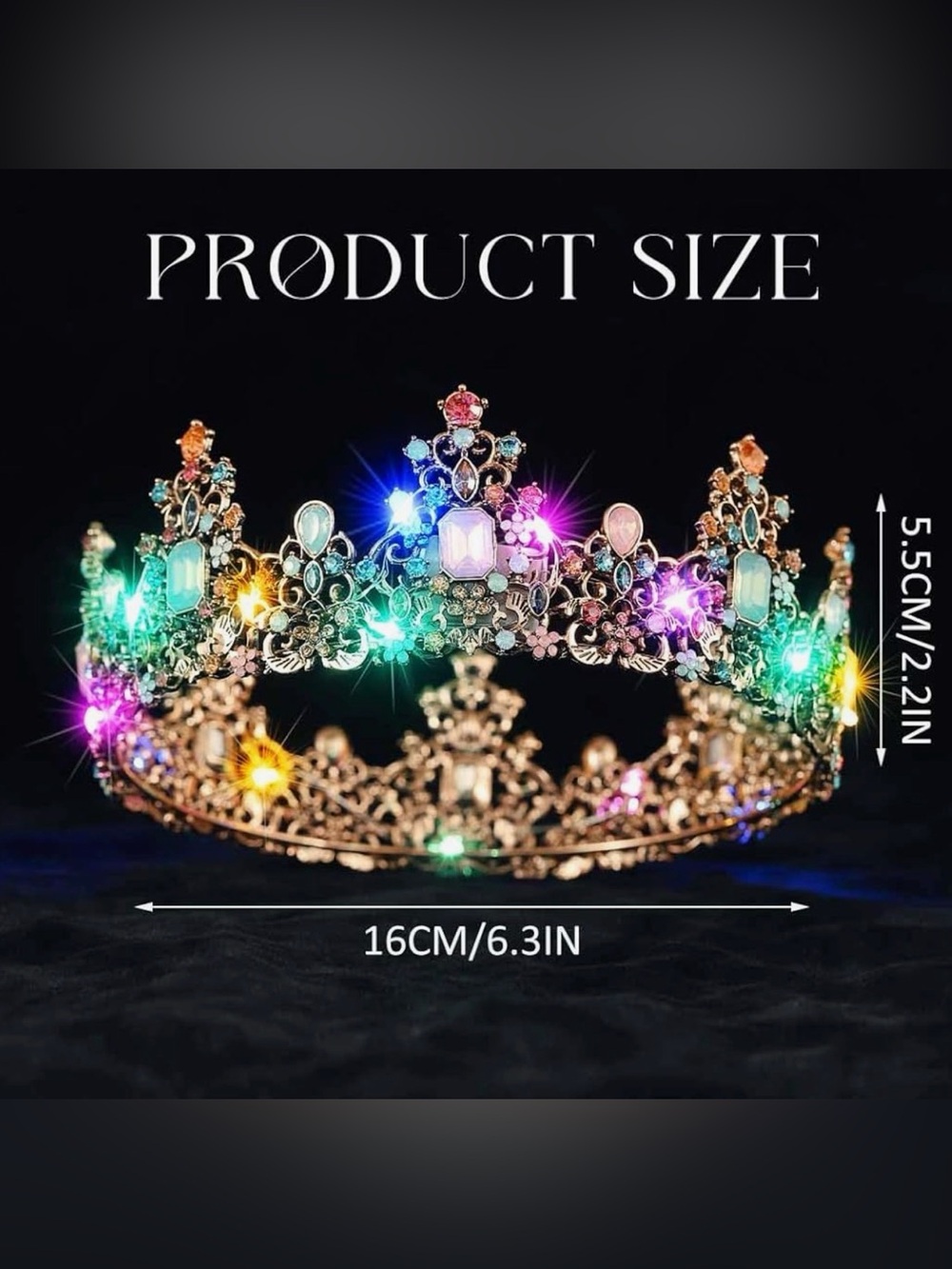 LED Baroque Rhinestone Tiara Light Up Gold